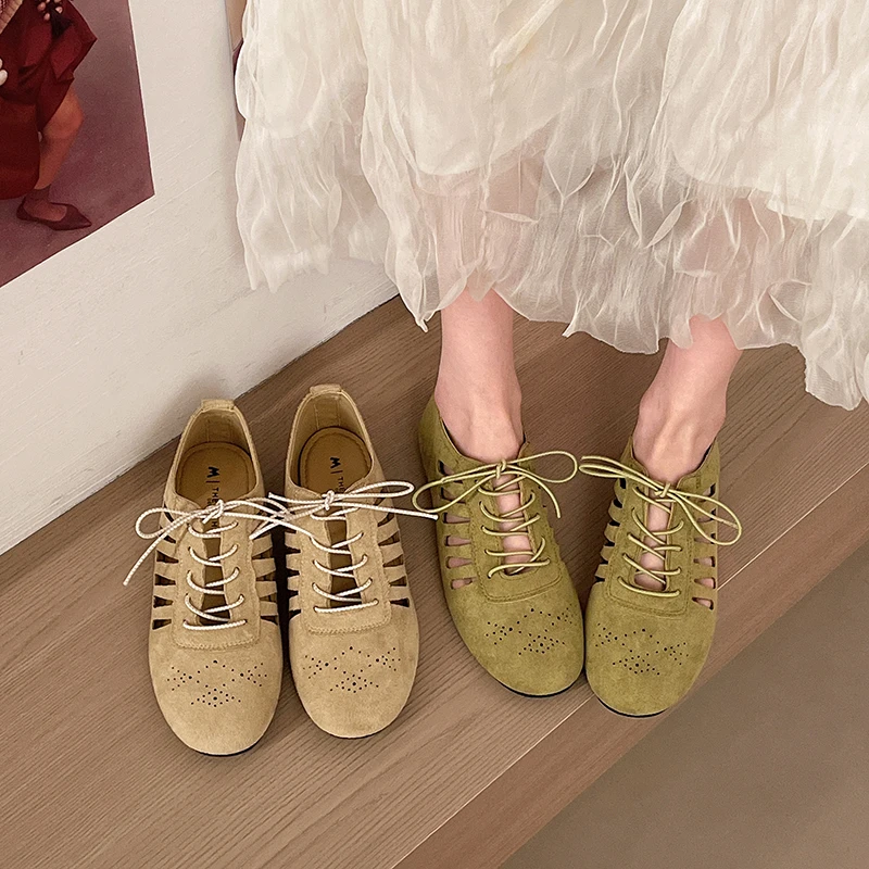 Women Retro Suede Flat Shoes Hollow Out Cutout Lace Up Casual Loafers Breathable Low Top Sneakers for Daily Party Green Beige Su
Women Retro Suede Flat Shoes Hollow Out Cutout Lace Up Casual Loafers Breathable Low Top Sneakers for Daily Party Green Beige Su