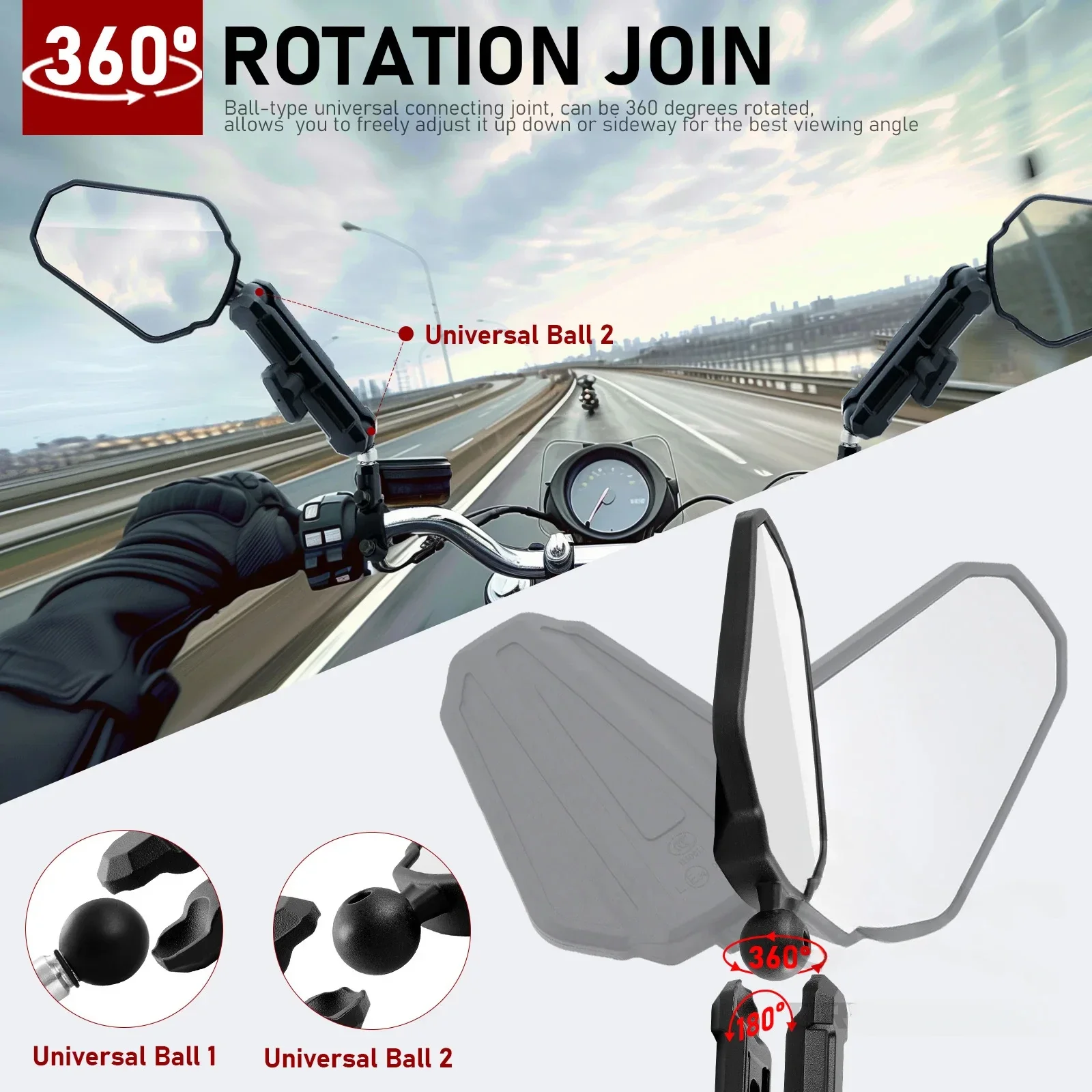 Universal Motorcycle Mirrors Angle Adjustable Folding Handlebar Side Mirror Compatible with Adventure Dirt Street Bike ATV
Universal Motorcycle Mirrors Angle Adjustable Folding Handlebar Side Mirror Compatible with Adventure Dirt Street Bike ATV