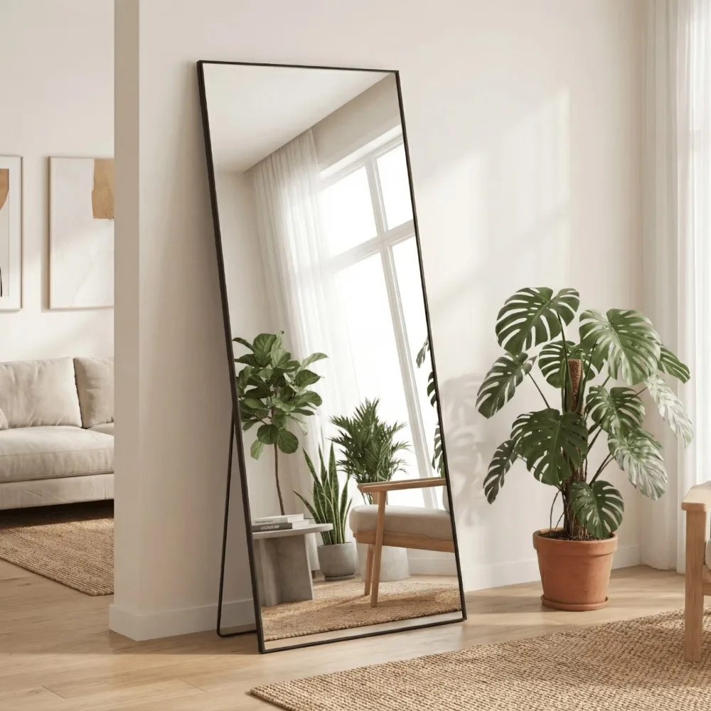 65"X24" Full-Length Mirror With Aluminum Alloy Frame, Standing Design For Bedroom, Black
65"X24" Full-Length Mirror With Aluminum Alloy Frame, Standing Design For Bedroom, Black