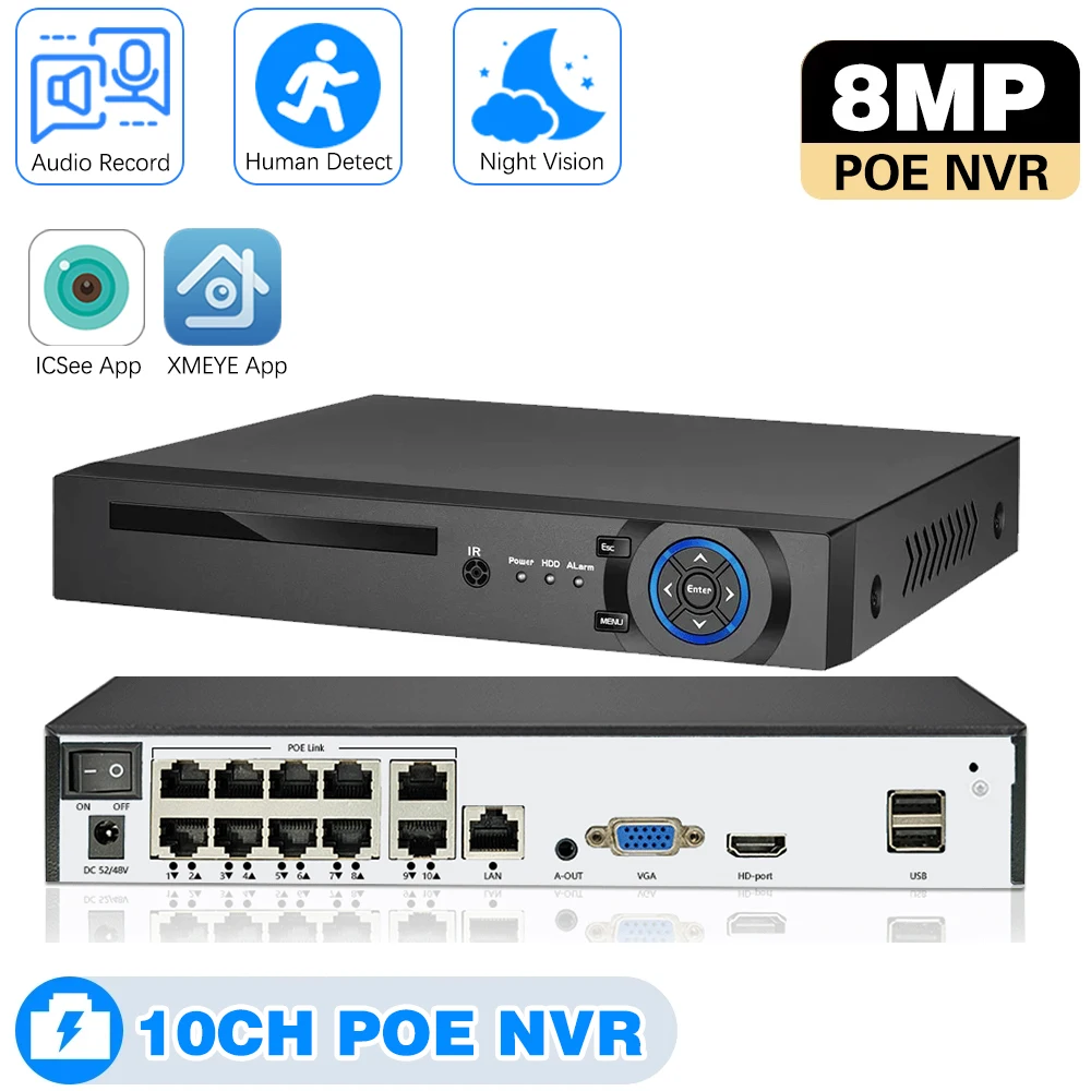 Face Detection 4K 10CH POE Smart NVR 8MP POE Network Video Recorder H.265 ONVIF Human Detection 8 Channel NVR For IP Camera 4CH
Face Detection 4K 10CH POE Smart NVR 8MP POE Network Video Recorder H.265 ONVIF Human Detection 8 Channel NVR For IP Camera 4CH