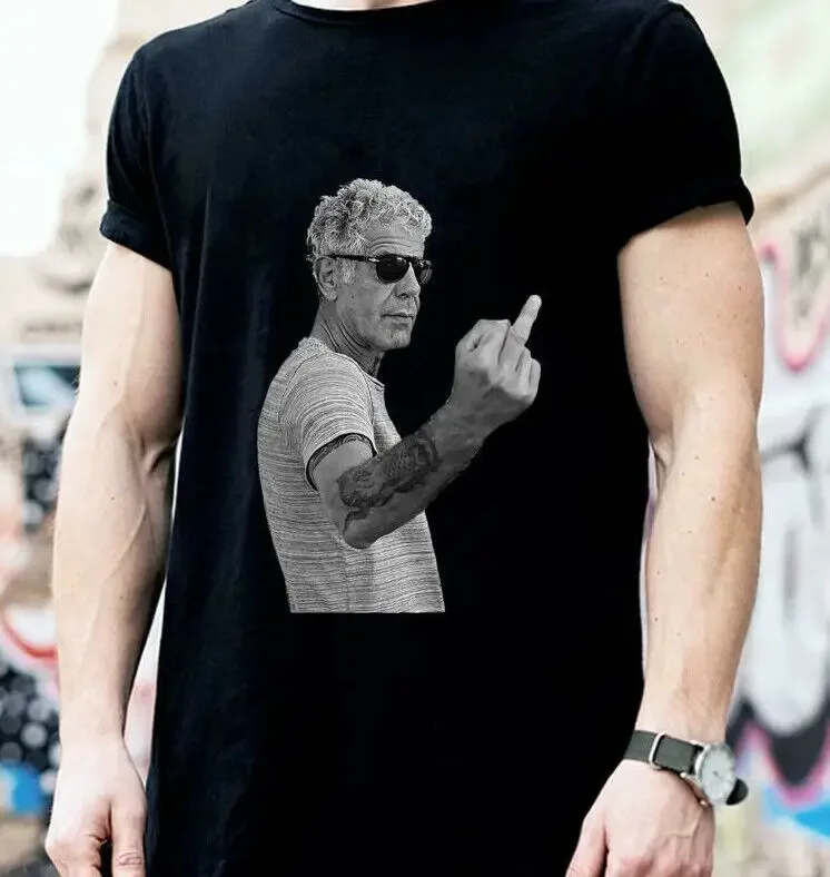 ANTHONY BOURDAIN GIVING THE FINGER BLACK T-SHIRT Size S-5XL
ANTHONY BOURDAIN GIVING THE FINGER BLACK T-SHIRT Size S-5XL