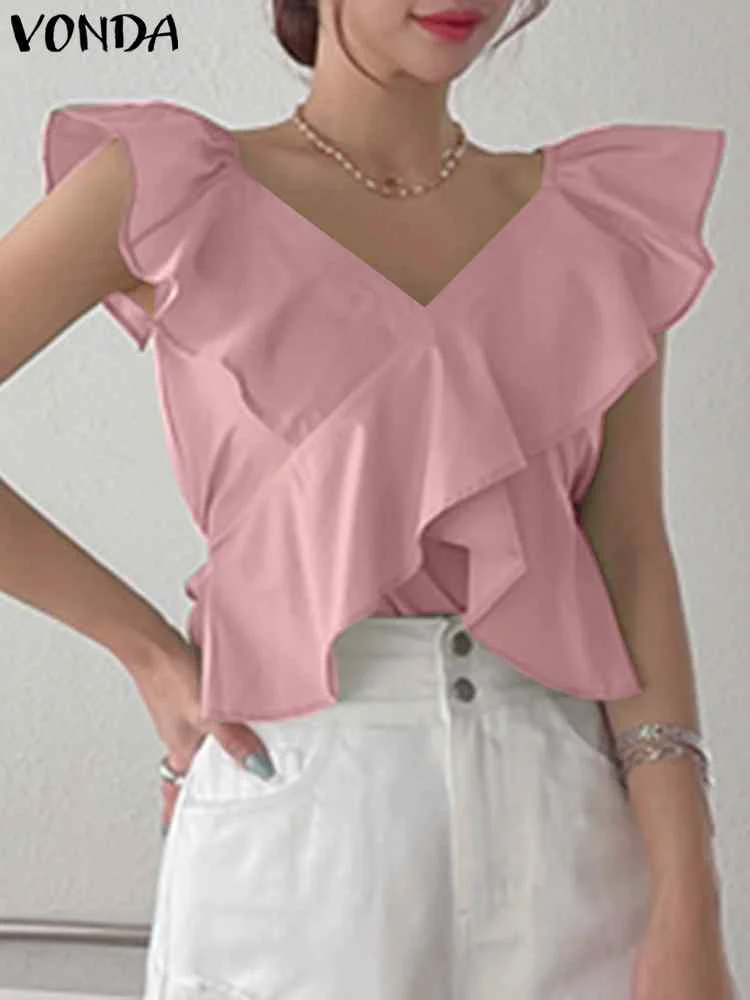 VONDA Women Elegant Ruffled Blouses 2024 Summer Tops Fashion Tunic Sleeveless Sexy V-Neck Shirts Casual Loose Solid Color Blusas
VONDA Women Elegant Ruffled Blouses 2024 Summer Tops Fashion Tunic Sleeveless Sexy V-Neck Shirts Casual Loose Solid Color Blusas