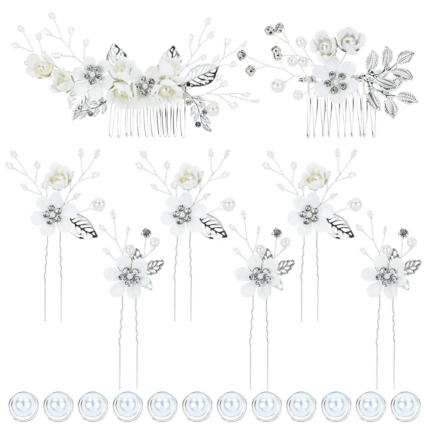20Pcs Rhinestone Pearl White Flower Hair Combs Pins Set for Wedding Bridal Prom
20Pcs Rhinestone Pearl White Flower Hair Combs Pins Set for Wedding Bridal Prom