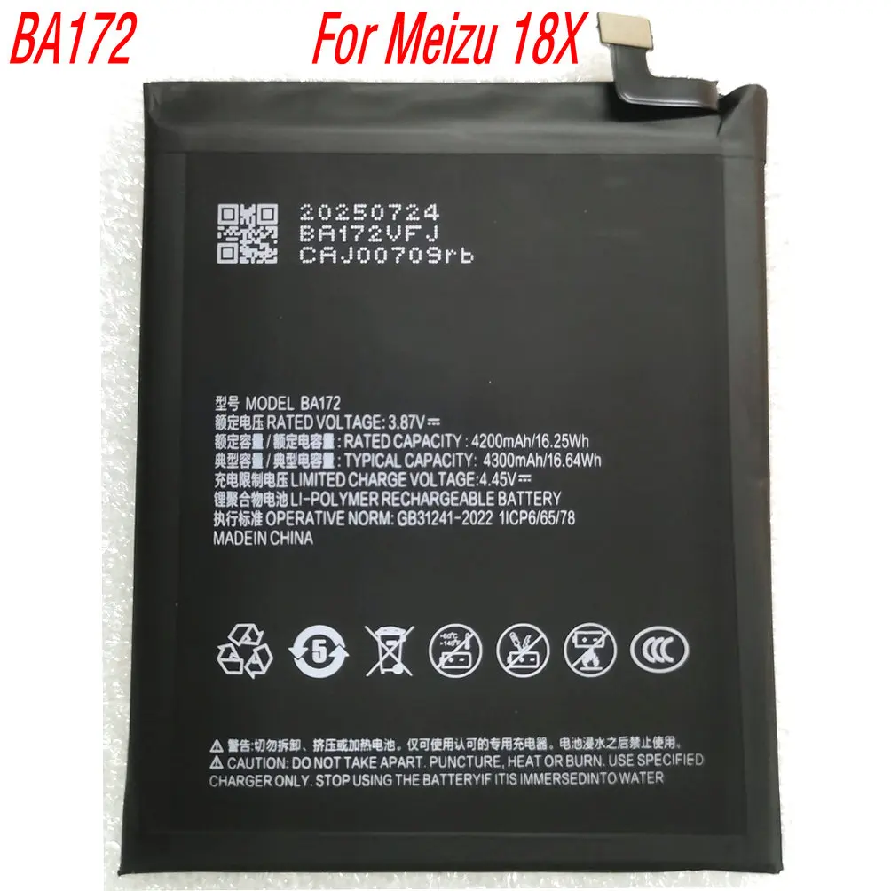 New BA172 Rechargeable Li-ion Polymer Battery for Meizu 18X Smartphone
New BA172 Rechargeable Li-ion Polymer Battery for Meizu 18X Smartphone