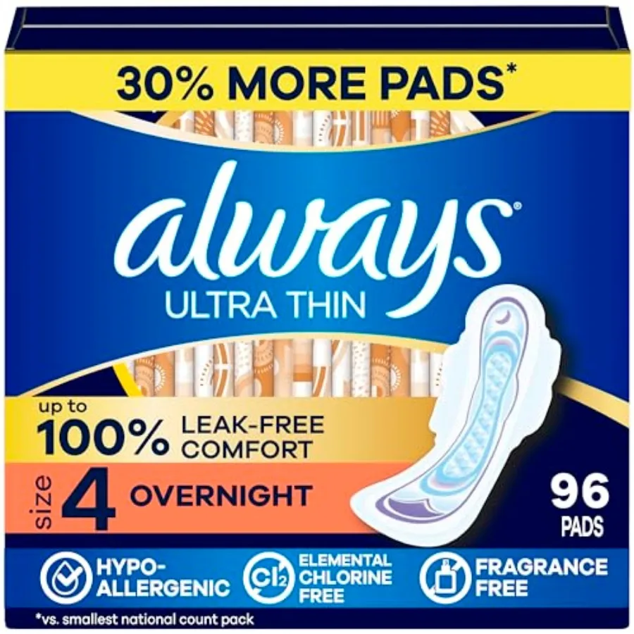Always Ultra Tin Pa wit Wings Women, Size 4, Overnig orncy, Unscented, Up to 00% Leak-Free Comt, 96 Count
Always Ultra Tin Pa wit Wings Women, Size 4, Overnig orncy, Unscented, Up to 00% Leak-Free Comt, 96 Count