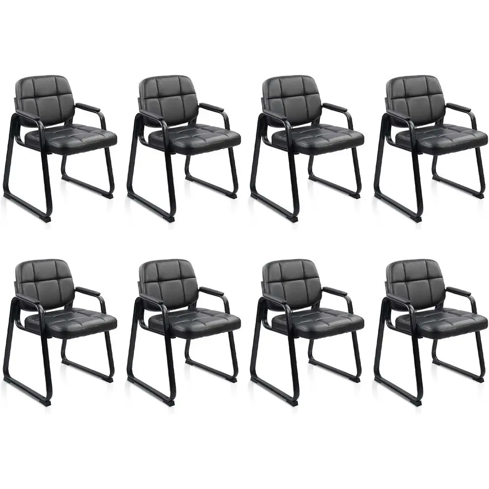 8-Piece Black Office Furniture Set: Bonded Leather Waiting Room Chairs with Padded Arms and Sled Base Conference Desk
8-Piece Black Office Furniture Set: Bonded Leather Waiting Room Chairs with Padded Arms and Sled Base Conference Desk