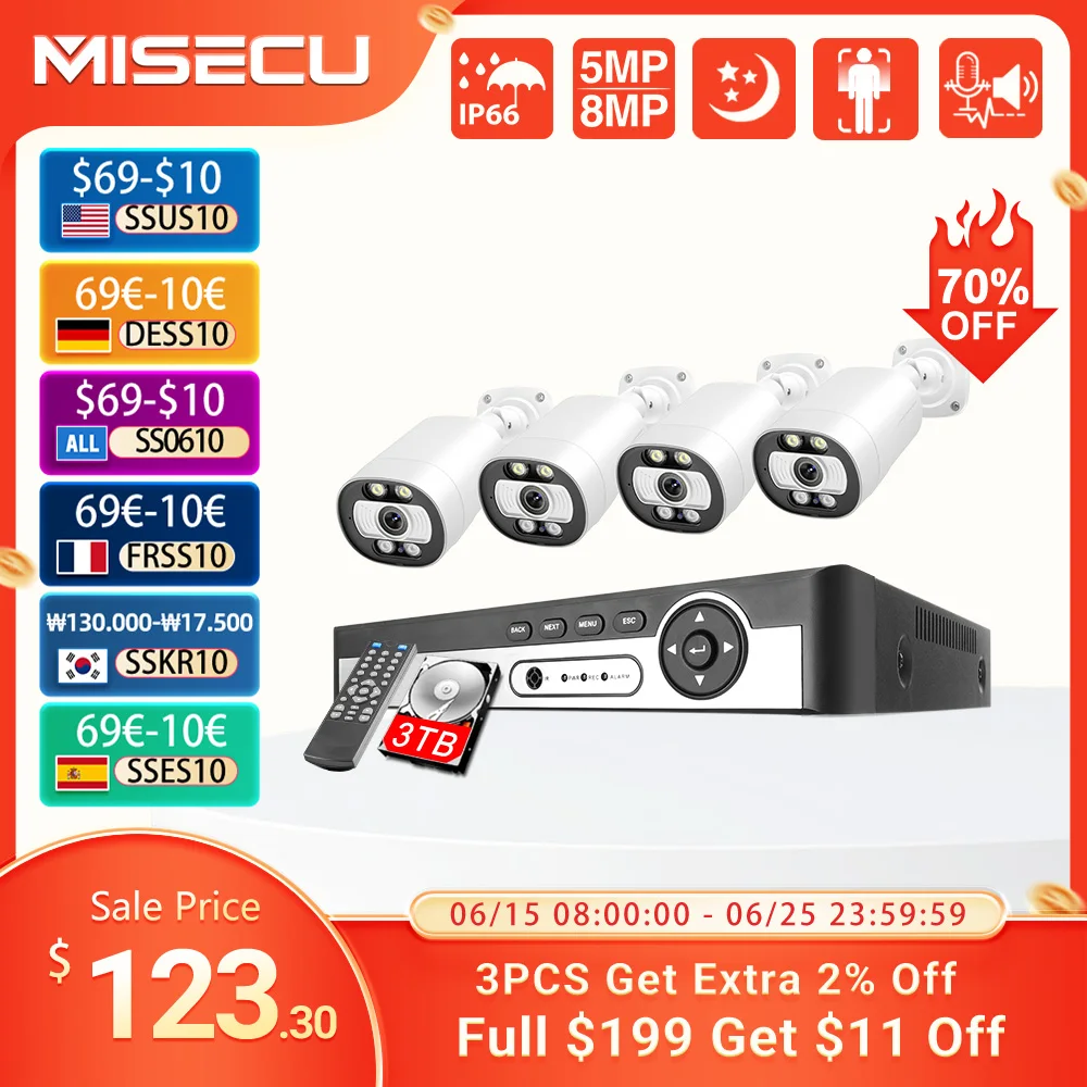 MISECU H.265 8CH 4K 5MP POE Camera Security System Outdoor 8MP Human Detect CCTV Surveillance Protection Color Night Vision P2P
MISECU H.265 8CH 4K 5MP POE Camera Security System Outdoor 8MP Human Detect CCTV Surveillance Protection Color Night Vision P2P
