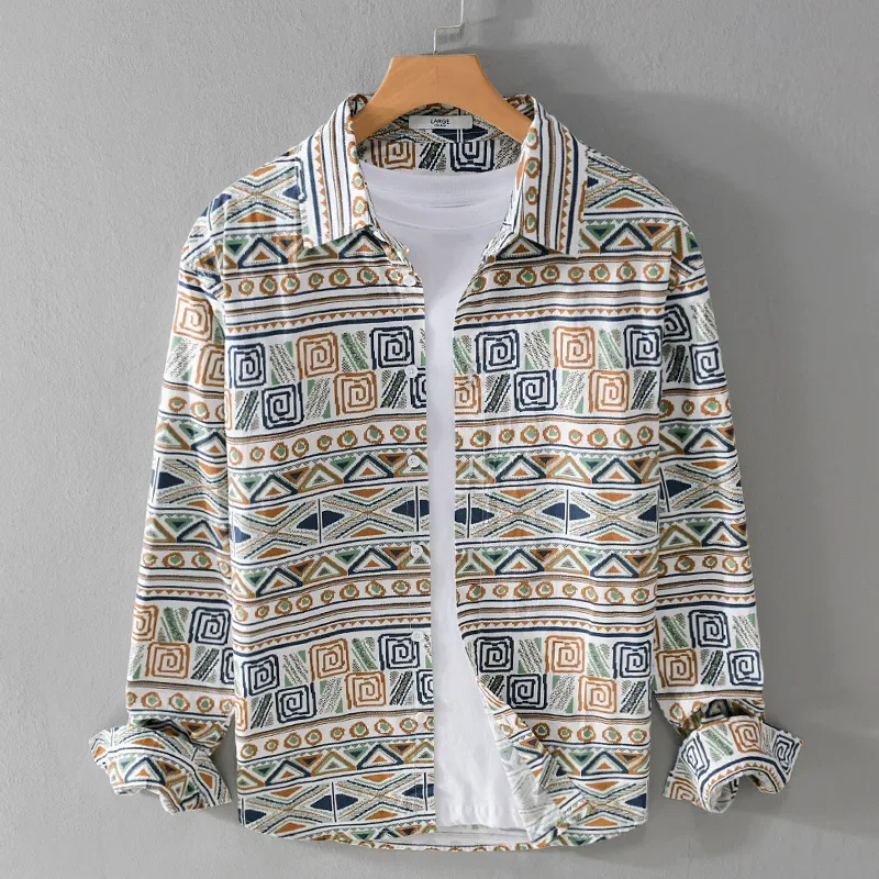 Retro Spring Autumn New Men's Cotton 100% Print Shirts Long Sleeve Loose Contrasting Colors Casual Lapel Tops Clothing
Retro Spring Autumn New Men's Cotton 100% Print Shirts Long Sleeve Loose Contrasting Colors Casual Lapel Tops Clothing