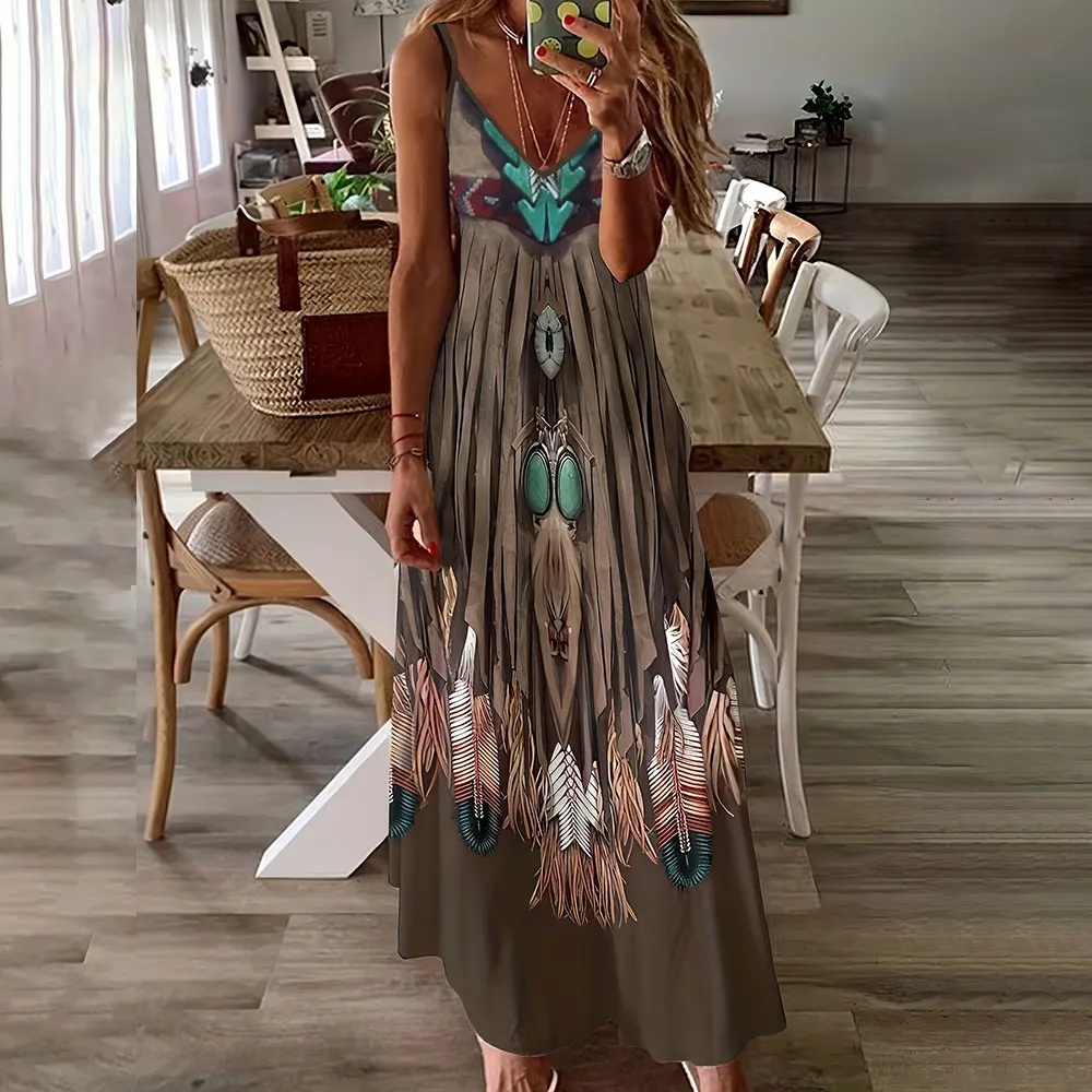 Women'S Dress 2024 New Vintage Feather Digital Print Spaghetti Shoulder A-Line Dress For Women Plus Size Loose V-Neck Skirt
Women'S Dress 2024 New Vintage Feather Digital Print Spaghetti Shoulder A-Line Dress For Women Plus Size Loose V-Neck Skirt