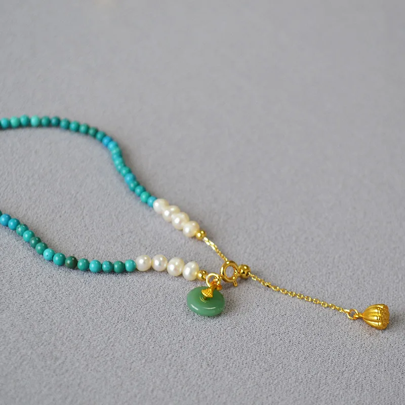 New Chinese Style Niche Retro Literary Turquoise Freshwater Pearl Beaded Safety Buckle Lotus Necklace Clavicle Chain
New Chinese Style Niche Retro Literary Turquoise Freshwater Pearl Beaded Safety Buckle Lotus Necklace Clavicle Chain