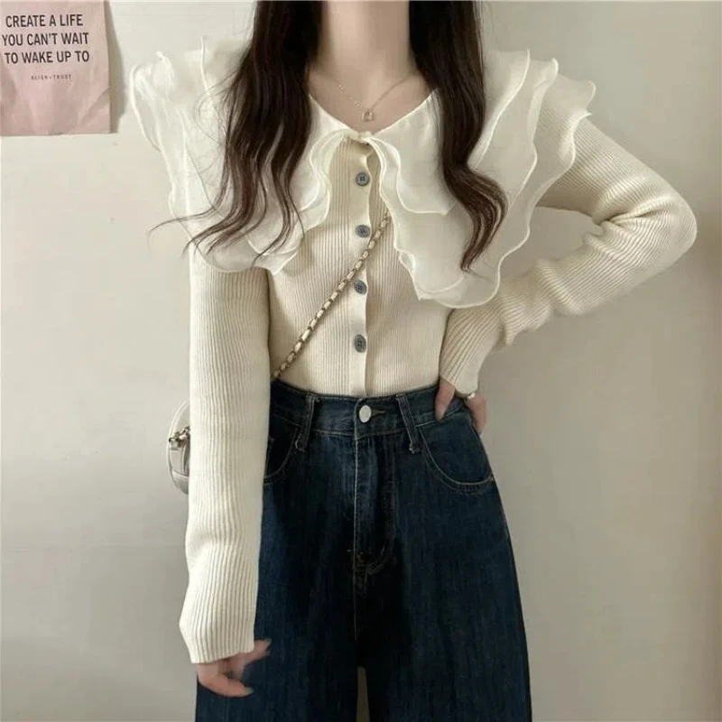 Ruffles Patchwork Trend Short Cardigan Autumn Winter New Women Clothing Long Sleeve Solid Slim Sweet Sweaters Top Fashion Korean
Ruffles Patchwork Trend Short Cardigan Autumn Winter New Women Clothing Long Sleeve Solid Slim Sweet Sweaters Top Fashion Korean