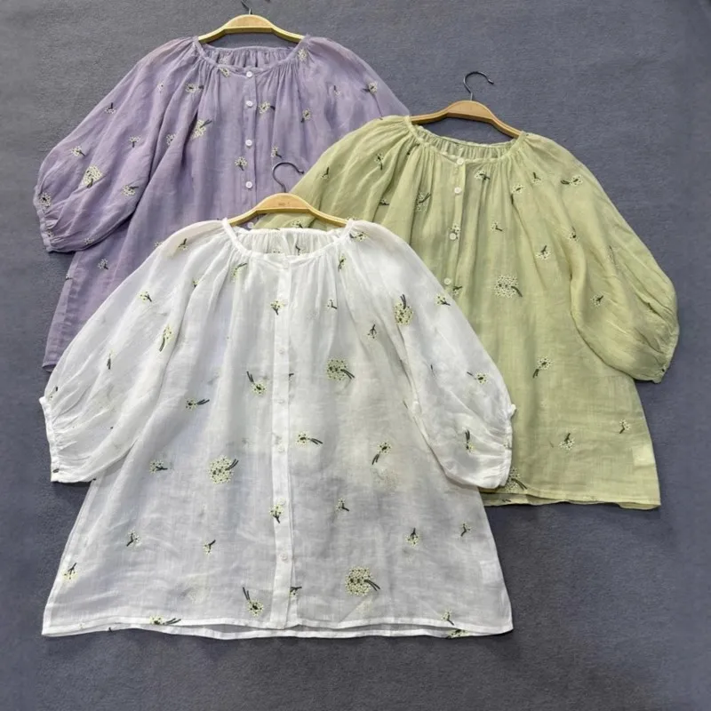 Johnature Japanese Retro Ramie Short Sleeve Embroidered Shirt Women 2025 Summer New Round Neck Loose Linen Tops
Johnature Japanese Retro Ramie Short Sleeve Embroidered Shirt Women 2025 Summer New Round Neck Loose Linen Tops