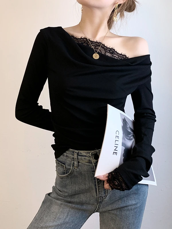 Spring 2026 Women's Lace Splice Slim Fit oulder Bared Base irt Commute Sle Long Sve Regular Length Pure Color T-irt
Spring 2026 Women's Lace Splice Slim Fit oulder Bared Base irt Commute Sle Long Sve Regular Length Pure Color T-irt