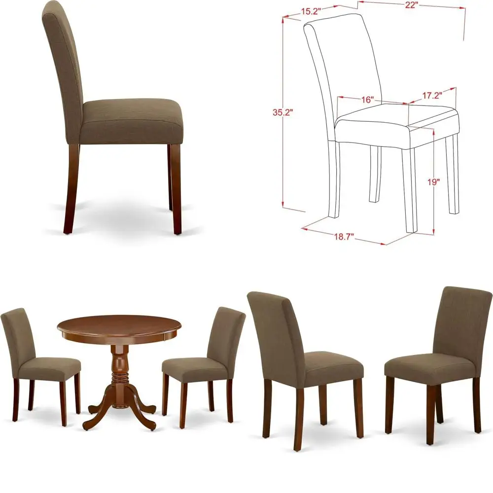 3 Piece Round Pedestal Dining Set with 2 Linen Fabric Parson Chairs, 36x36 Inch, Mahogany
3 Piece Round Pedestal Dining Set with 2 Linen Fabric Parson Chairs, 36x36 Inch, Mahogany