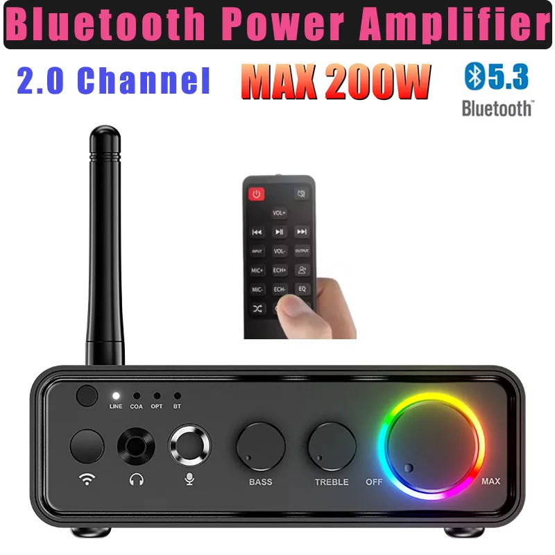 Audio Power Amplifier Mini Digital Power Amplifier Bluetooth 5.3 with RGB Lights 2x100W Dual Channel Power Amp with RCA Input
Audio Power Amplifier Mini Digital Power Amplifier Bluetooth 5.3 with RGB Lights 2x100W Dual Channel Power Amp with RCA Input