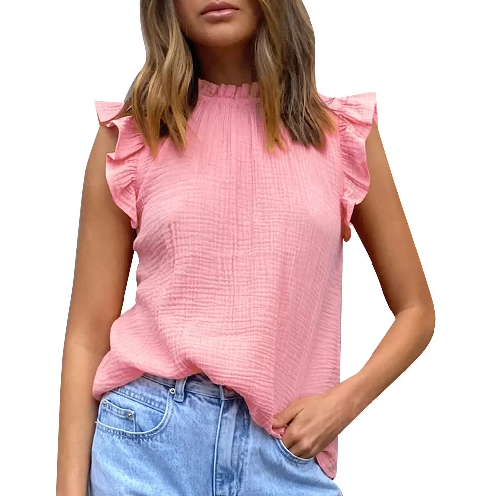2024 Summer Sleeveless Tank Top for Women New Academy Style Fashion Round Neck Solid Top with Ruffle Edge
2024 Summer Sleeveless Tank Top for Women New Academy Style Fashion Round Neck Solid Top with Ruffle Edge