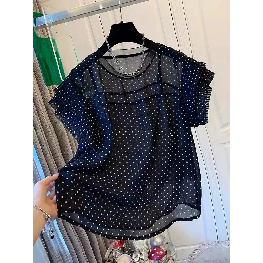 Unique High-End Polka Dot Lace Trim Short Sleeve Loose Thin Women's Shirt Summer New Style French Style Polyester Fiber
Unique High-End Polka Dot Lace Trim Short Sleeve Loose Thin Women's Shirt Summer New Style French Style Polyester Fiber