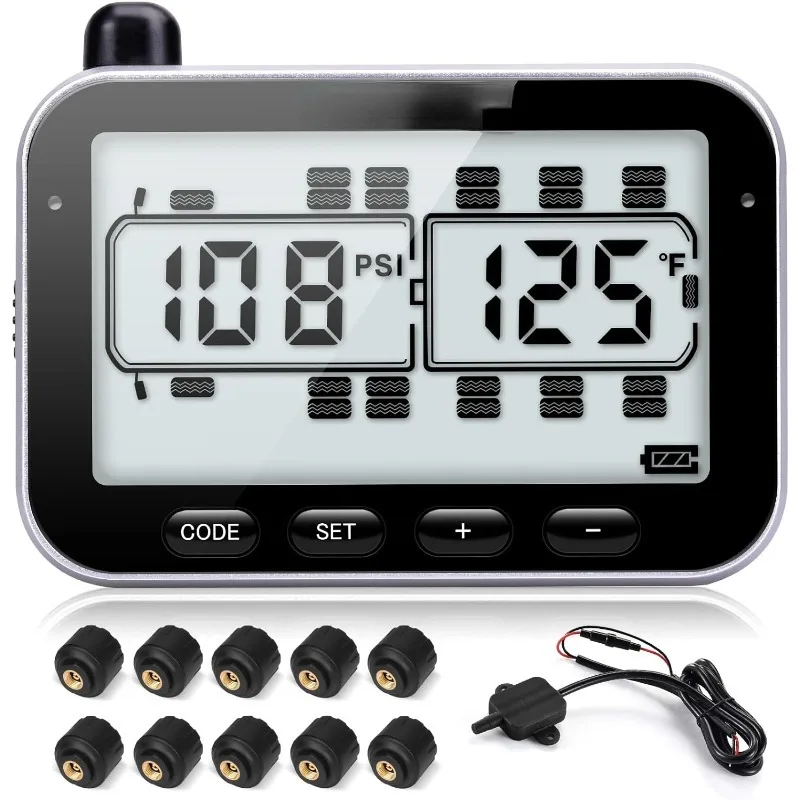 Pressure Monitoring System, RV TPMS, 10 Sensors, 7 Alarm Modes, 14 Days Battery Life, 80ft Sensing Distance, Large Screen
Pressure Monitoring System, RV TPMS, 10 Sensors, 7 Alarm Modes, 14 Days Battery Life, 80ft Sensing Distance, Large Screen