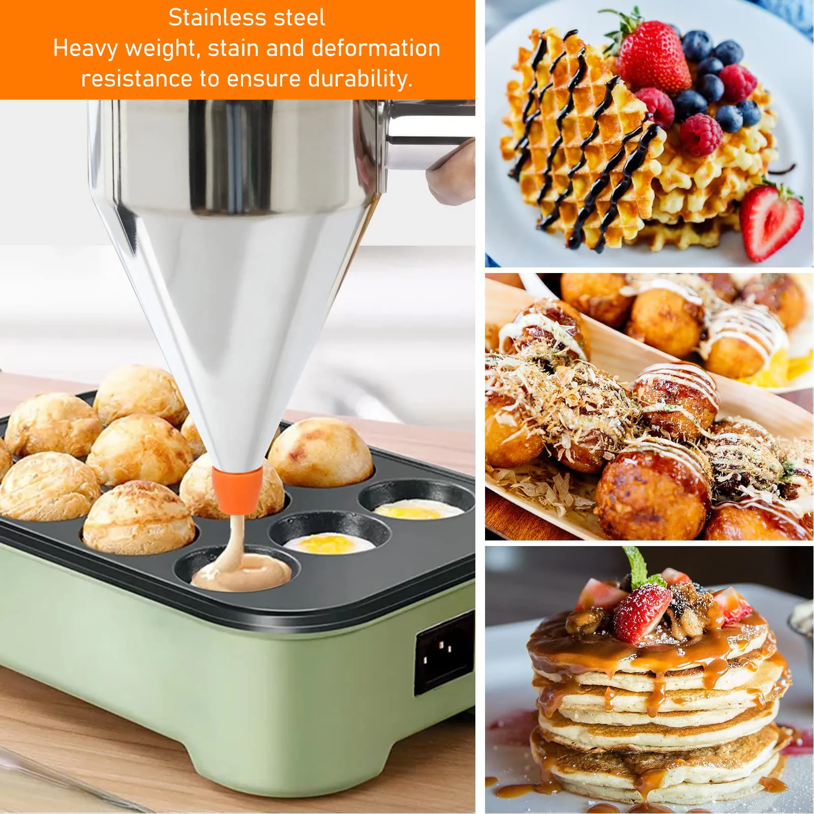 Precision Batter Dispenser with 18mm 4PCS Silicone Spout Stainless Steel for Perfect Pancakes Cupcakes Crepes
Precision Batter Dispenser with 18mm 4PCS Silicone Spout Stainless Steel for Perfect Pancakes Cupcakes Crepes