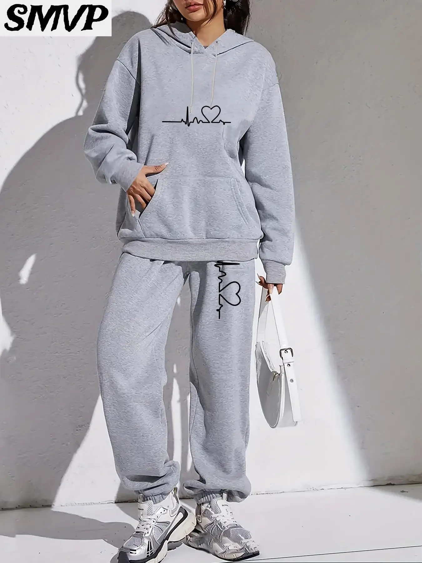 SMVP Women Girls Cotton Hoodie Set Light Gray Heartbeat Line and Heart Pattern Two Piece Outfit Casual Loungewear Mother
SMVP Women Girls Cotton Hoodie Set Light Gray Heartbeat Line and Heart Pattern Two Piece Outfit Casual Loungewear Mother