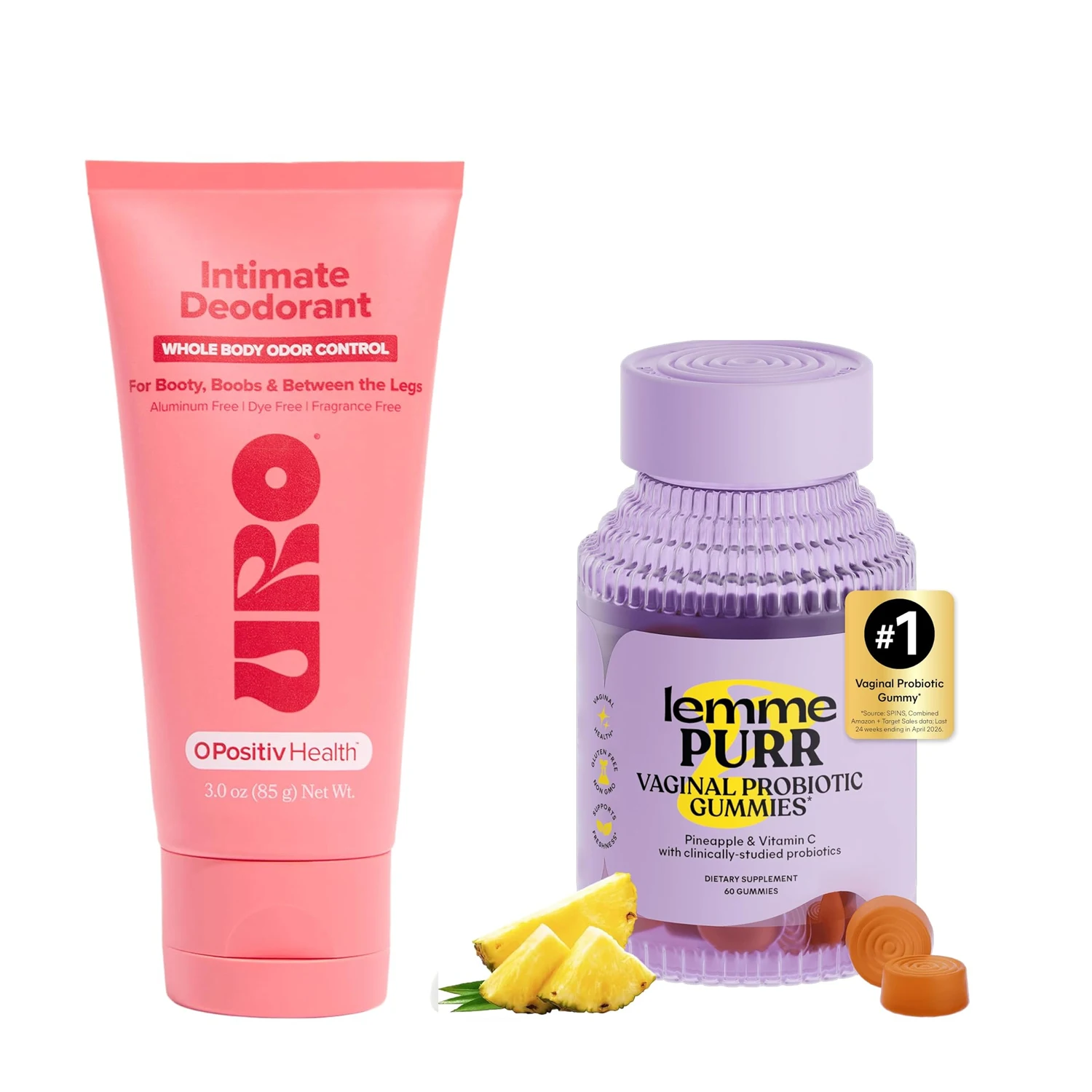 Lemme Purr Vaginal Probiotic Gummies for Women - Balanced pH, Healthy Odor, Yeast Balance & Flora Support + Vitamin C for Immune Health - Tasty Pineapple (60 Count)+ URO Intimate Whole Body Deodorant Cream – Dermatologist Tested, Hypoallergenic
Lemme Purr Vaginal Probiotic Gummies for Women - Balanced pH, Healthy Odor, Yeast Balance & Flora Support + Vitamin C for Immune Health - Tasty Pineapple (60 Count)+ URO Intimate Whole Body Deodorant Cream – Dermatologist Tested, Hypoallergenic