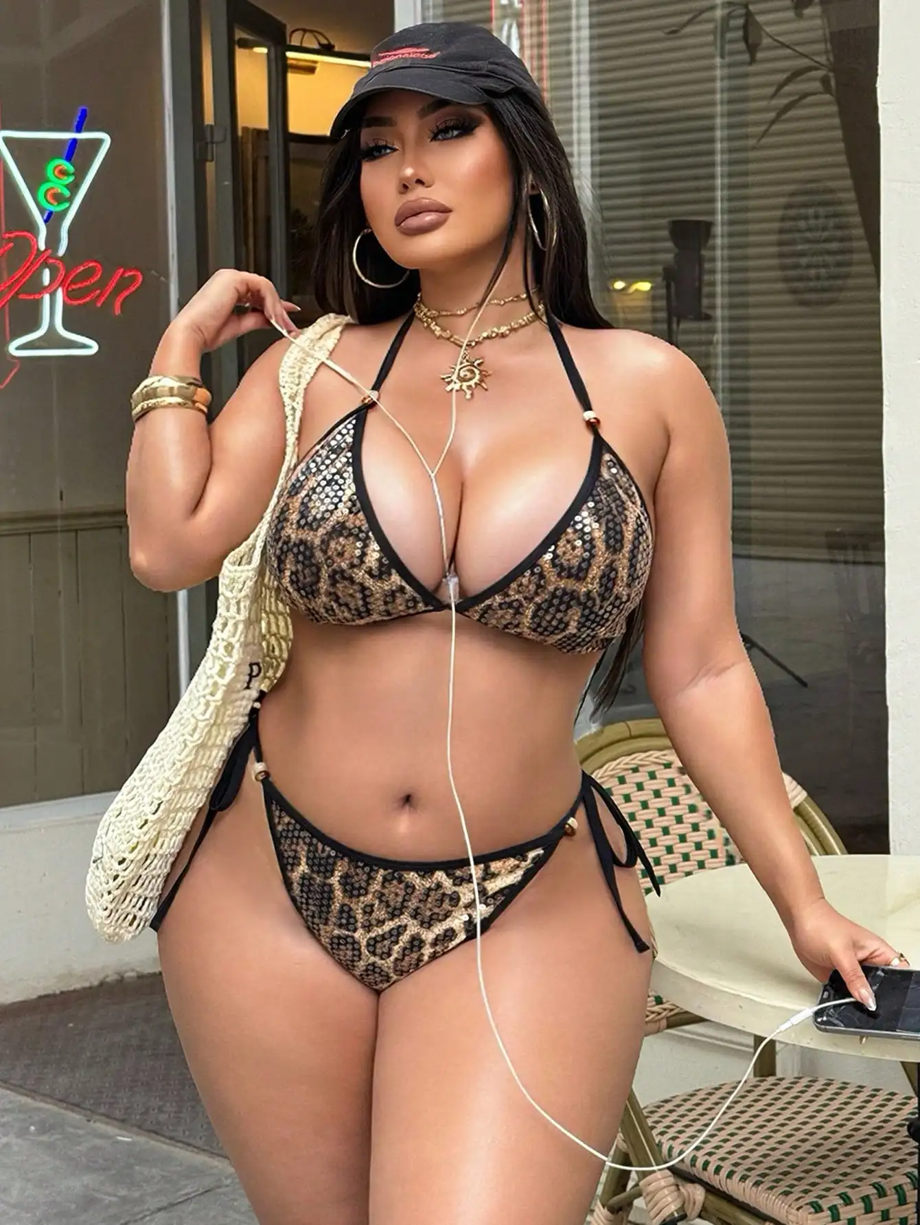 Leopard Print Sequin Halter Tie Side Two Piece Swimsuit For Women
Leopard Print Sequin Halter Tie Side Two Piece Swimsuit For Women