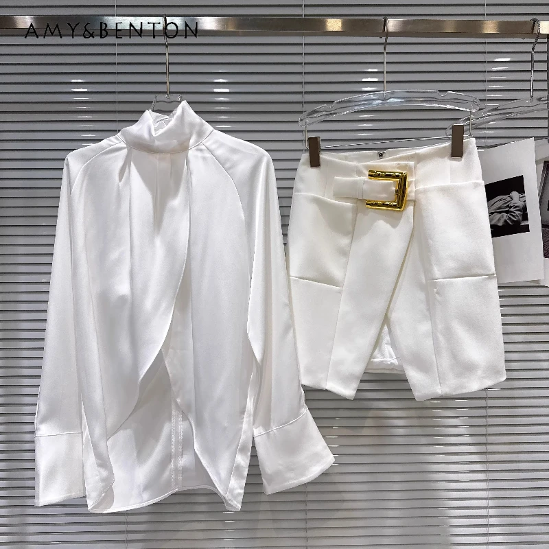 2026 Spring Fashion Cross-Over Long-Sleeve Women's Shirt French Design Metal Buckle Belt Short Skirt Elegant Skirts Set Ladies
2026 Spring Fashion Cross-Over Long-Sleeve Women's Shirt French Design Metal Buckle Belt Short Skirt Elegant Skirts Set Ladies