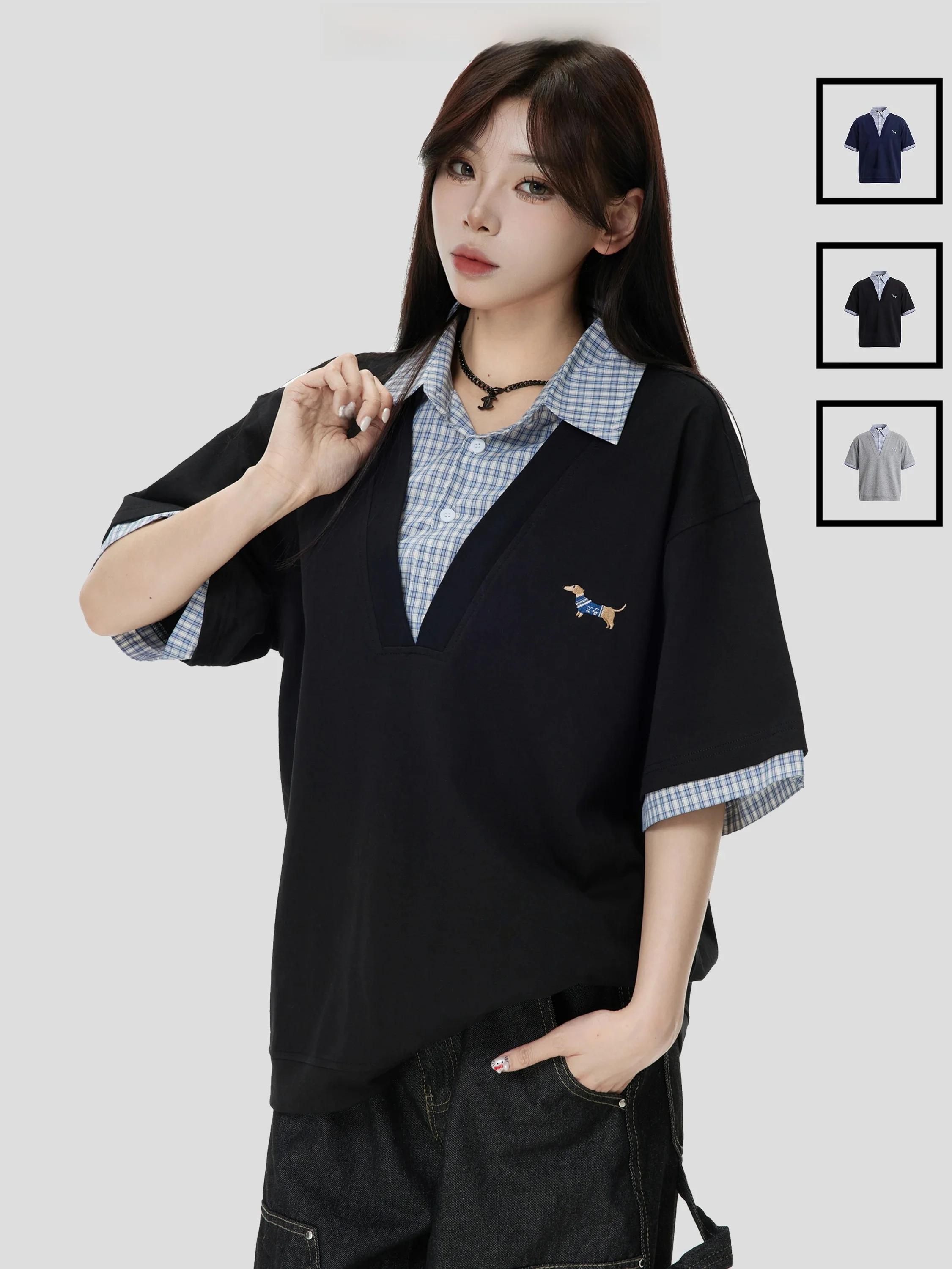 INSstudios Plaid Short Sleeve Shirt Couple's Sausage Dog Pattern Summer Casual Fashion Cotton Plain Color T-shirt
INSstudios Plaid Short Sleeve Shirt Couple's Sausage Dog Pattern Summer Casual Fashion Cotton Plain Color T-shirt