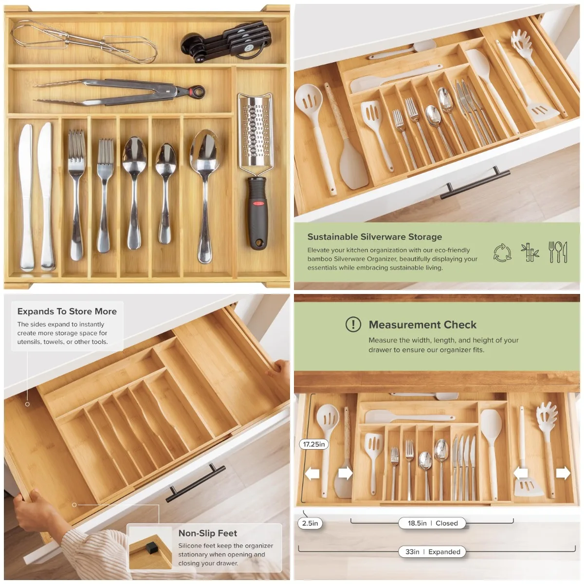 Premium Silverware Organizer, Expandable 18-33', Natural Bamboo, Food-Safe, Kitchen Drawer Storage
Premium Silverware Organizer, Expandable 18-33', Natural Bamboo, Food-Safe, Kitchen Drawer Storage