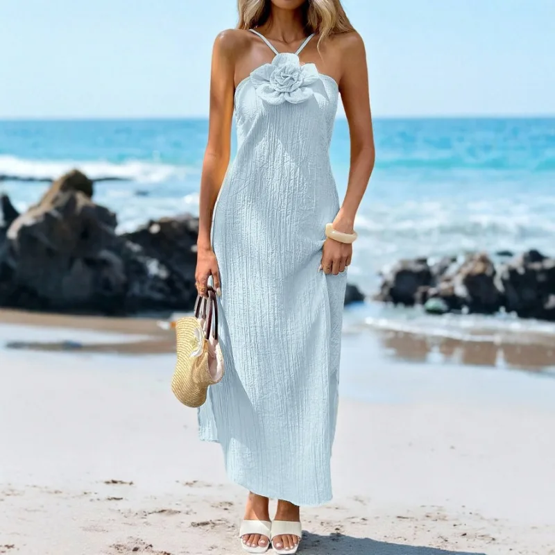 Women Flower Halter Maxi Dress Textured Sleeveless Loose Summer Beach Sundress
Women Flower Halter Maxi Dress Textured Sleeveless Loose Summer Beach Sundress