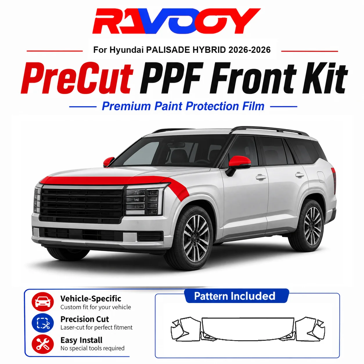 8.5mil TPU Precut PPF Kit For Hyundai PALISADE HYBRID 2026-2026 - Hood, Fenders & Mirror Set - Self-Healing Clear Bra Film
8.5mil TPU Precut PPF Kit For Hyundai PALISADE HYBRID 2026-2026 - Hood, Fenders & Mirror Set - Self-Healing Clear Bra Film