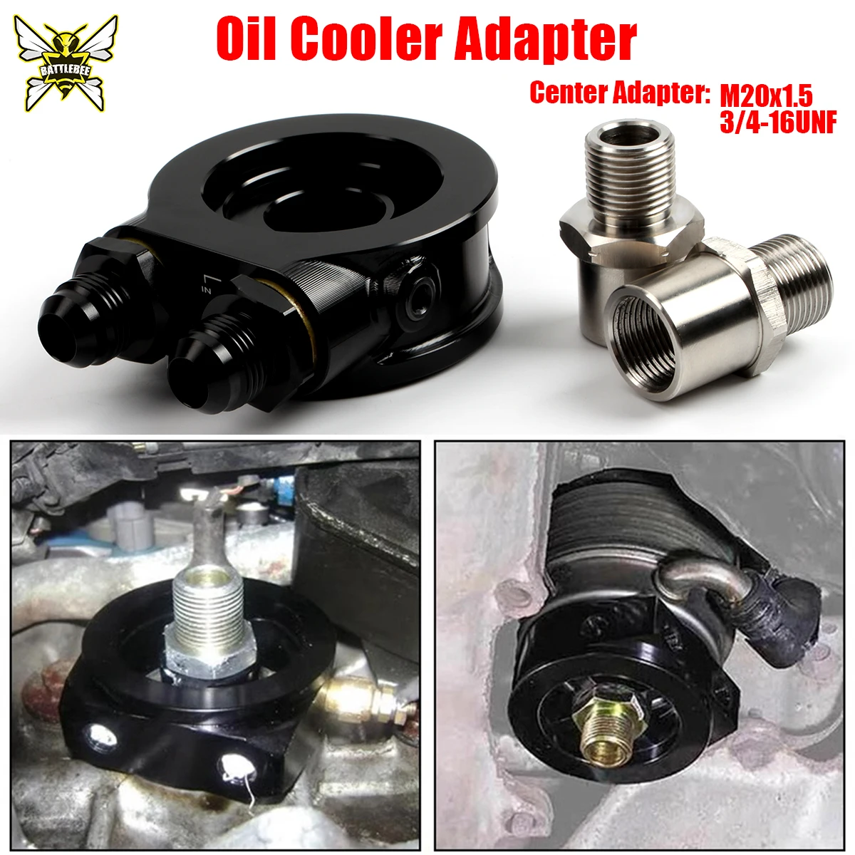 BATTLE BEE Universal Aluminum AN10 Sandwich Oil Adapter Filter Cooler Plate Kit With 3/4-16 UNF M20 x 1.5 Fitting BB-OFA-004
BATTLE BEE Universal Aluminum AN10 Sandwich Oil Adapter Filter Cooler Plate Kit With 3/4-16 UNF M20 x 1.5 Fitting BB-OFA-004