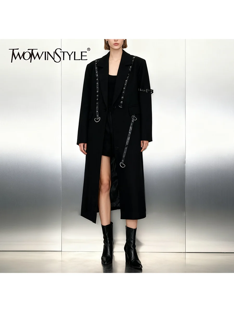 TWOTWINSTYLE однотонные свободные ремни, модные пальто для женщин, с лацканами и длинными рукавами, лоскутные карманы, повседневное длинное пальто, женское новое
TWOTWINSTYLE однотонные свободные ремни, модные пальто для женщин, с лацканами и длинными рукавами, лоскутные карманы, повседневное длинное пальто, женское новое