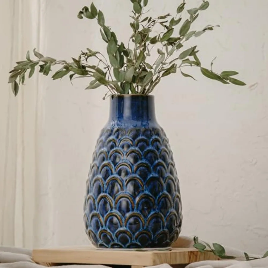 Ceramic Flower Vase, 9.06" Vintage Blue Pottery Vase for Home Decor, Rustic Textured Vase for Pampas Grass, Living Room, Entryw
Ceramic Flower Vase, 9.06" Vintage Blue Pottery Vase for Home Decor, Rustic Textured Vase for Pampas Grass, Living Room, Entryw