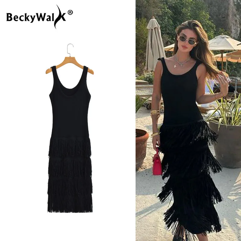 Fringe Tassel Knitted Beach Long Dresses Women Sexy Backless Sleeveless Female Dress Summer Elegant Party Evening Vestido WF341
Fringe Tassel Knitted Beach Long Dresses Women Sexy Backless Sleeveless Female Dress Summer Elegant Party Evening Vestido WF341