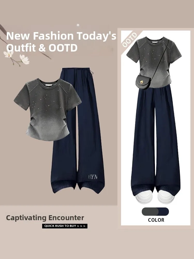 Casual Gradient Short Sleeve T-Shirt Women's High Waist Slimming Wide Leg Pants Two Piece Set Sweet Cool Fashionable Summer O...
Casual Gradient Short Sleeve T-Shirt Women's High Waist Slimming Wide Leg Pants Two Piece Set Sweet Cool Fashionable Summer O...