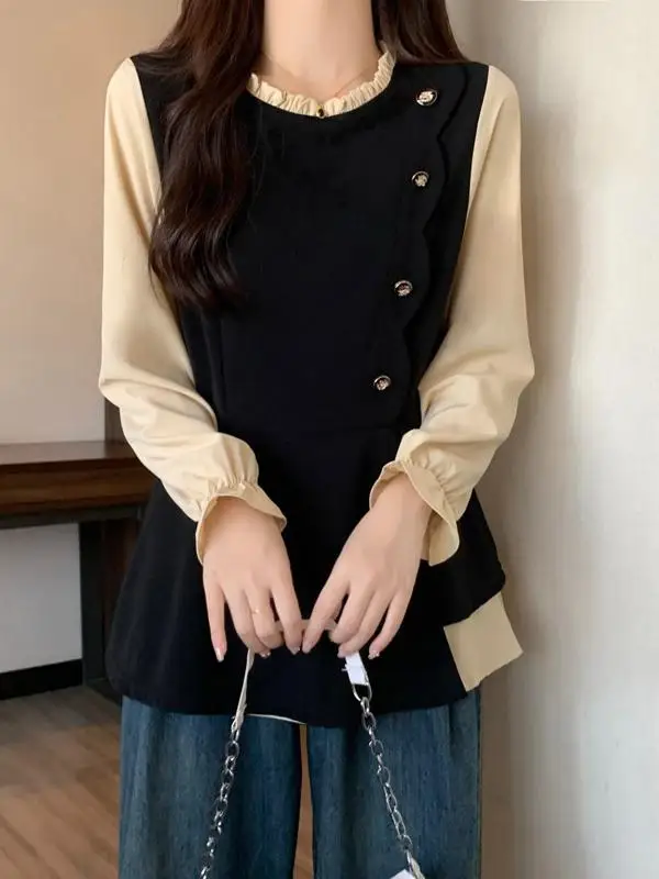 Spring 2026 Women's Flared Sleeve Shirt Korean Style Loose Fit Long Sleeve round Neck Casual Fashion plus Size Doll Shirt
Spring 2026 Women's Flared Sleeve Shirt Korean Style Loose Fit Long Sleeve round Neck Casual Fashion plus Size Doll Shirt