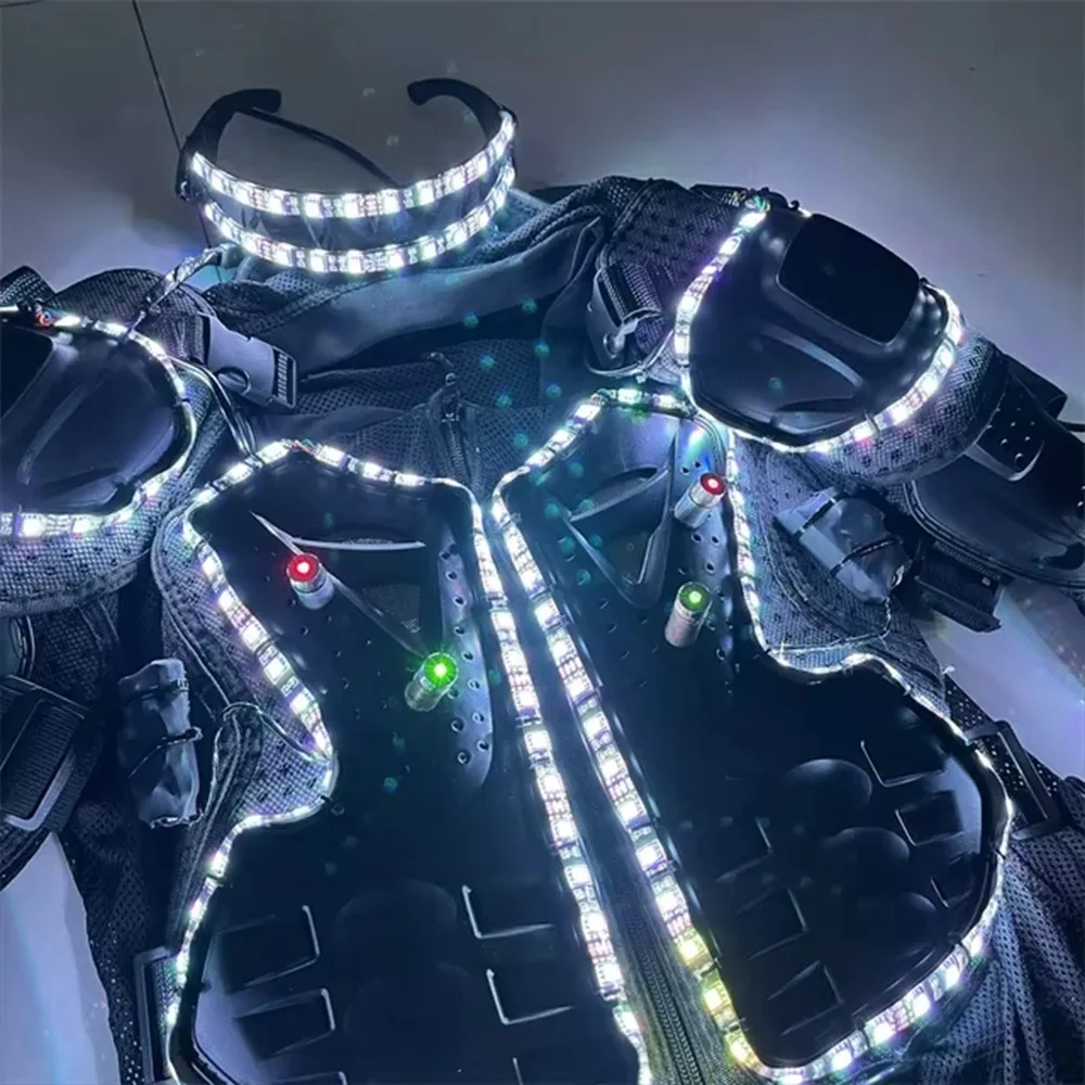 RGB LED Robot Costume with Red Green Lasers for DJ Stage Show Light up Luminous Armor Party Celebrate Costume Show Wear
RGB LED Robot Costume with Red Green Lasers for DJ Stage Show Light up Luminous Armor Party Celebrate Costume Show Wear