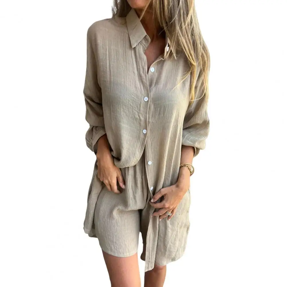 Solid Color 2 Piece Sets Women Outfit Spring Autumn Lapel Pocket Long Sleeve Shirt & Shorts Set Vacation Outfits Woman 2025
Solid Color 2 Piece Sets Women Outfit Spring Autumn Lapel Pocket Long Sleeve Shirt & Shorts Set Vacation Outfits Woman 2025