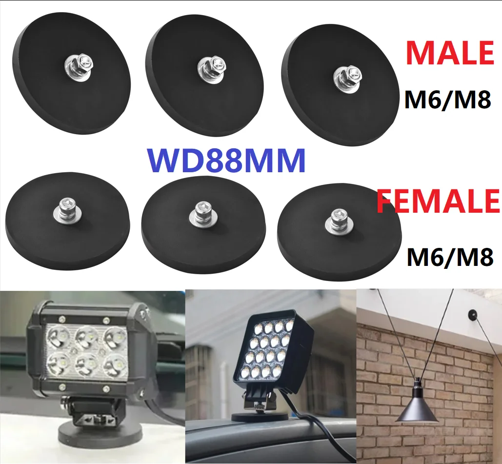 88MM M6/M8 Magnetic Base Rubber Coated Neodymium Pot Magnets Suction Cup Mounting Bracket bolt bracket For Car Light Camera 42KG
88MM M6/M8 Magnetic Base Rubber Coated Neodymium Pot Magnets Suction Cup Mounting Bracket bolt bracket For Car Light Camera 42KG