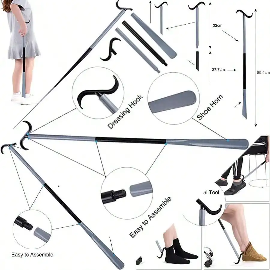 Adjustable Extended Dressing Aids For Shoes Socks Shirts And Pants With Shoe Horn And Sock Removal Tool Grey And Black
Adjustable Extended Dressing Aids For Shoes Socks Shirts And Pants With Shoe Horn And Sock Removal Tool Grey And Black