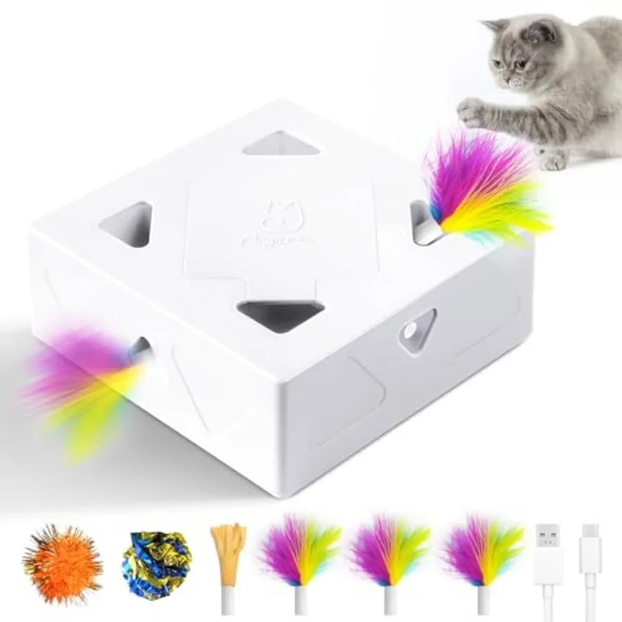 Interactive Cat Toys -Migibox for Indoor Bored Cats, Automatic Pop Out Feathers from 7 Holes Randomly, Motion Activated, USB Re
Interactive Cat Toys -Migibox for Indoor Bored Cats, Automatic Pop Out Feathers from 7 Holes Randomly, Motion Activated, USB Re