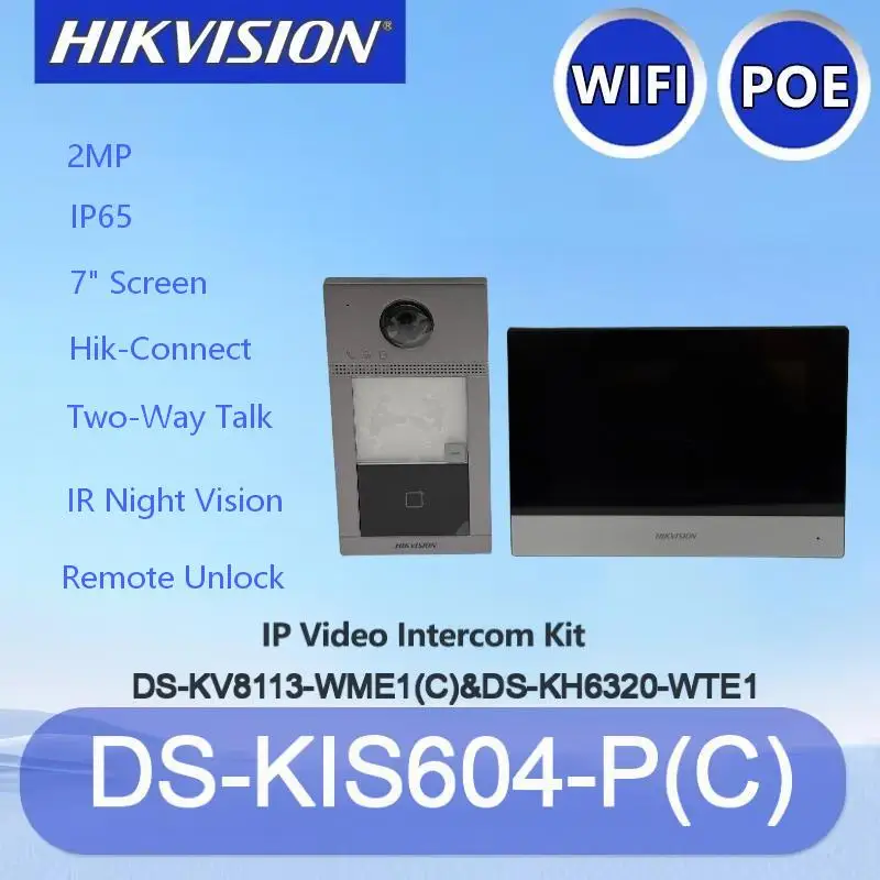 Видеодомофон Hikvision DS-KIS604-P(C) 7'', 2 МП, Wi-Fi, PoE, двусторонняя аудиосвязь, ИК ночное видение, IP65, для домашней безопасности
Видеодомофон Hikvision DS-KIS604-P(C) 7'', 2 МП, Wi-Fi, PoE, двусторонняя аудиосвязь, ИК ночное видение, IP65, для домашней безопасности