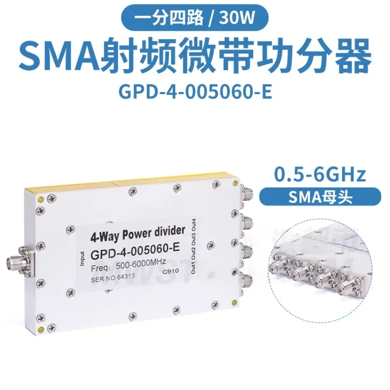 Diviseur de puissance avec quatre bornes femelle SMA, 0,5-6 GHz, 30 W, GPD-4- 005060 -E
Diviseur de puissance avec quatre bornes femelle SMA, 0,5-6 GHz, 30 W, GPD-4- 005060 -E