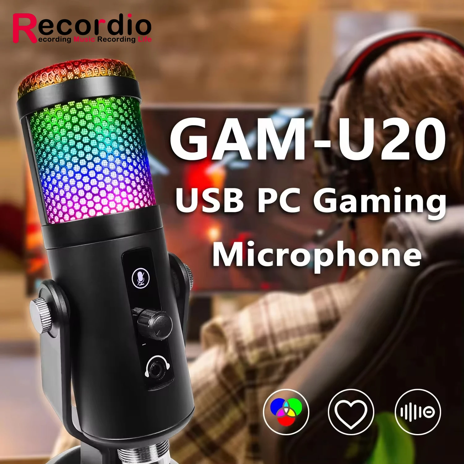 GAM-U20 Professional Mobile Computer USB Interface Desktop Microphone Game Live Media Blog RGB Condenser Microphone
GAM-U20 Professional Mobile Computer USB Interface Desktop Microphone Game Live Media Blog RGB Condenser Microphone