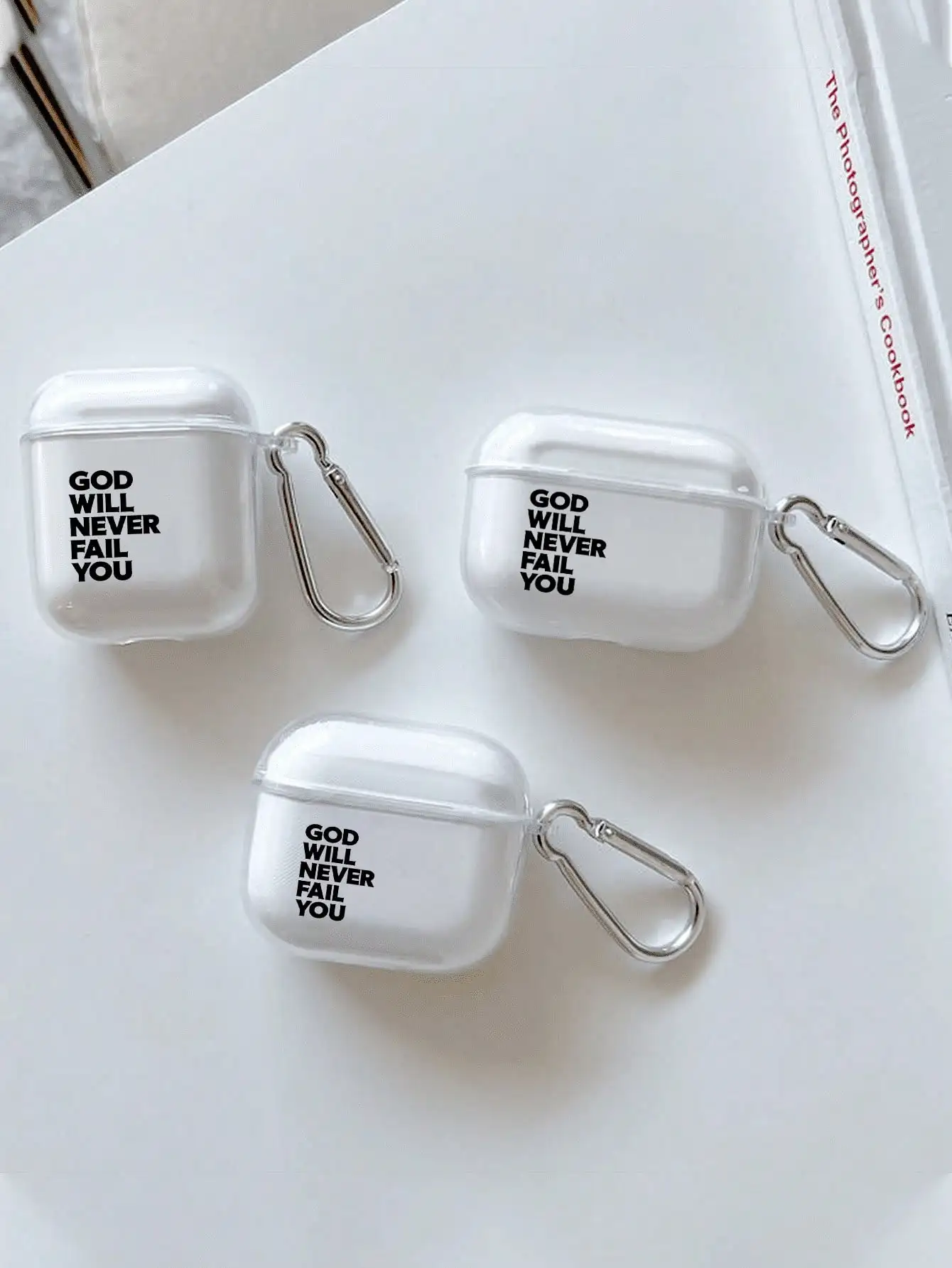 Black Alloy TPU Slogan Element Shockproof "God Will Never Fail You" Inspirational Quote Earphone Case With Carabiner Clip, Clear Transparent Soft TPU Shockproof Cover, Christian Religious Motivational Design, Compatible With AirPods Case, Compatible With
Black Alloy TPU Slogan Element Shockproof "God Will Never Fail You" Inspirational Quote Earphone Case With Carabiner Clip, Clear Transparent Soft TPU Shockproof Cover, Christian Religious Motivational Design, Compatible With AirPods Case, Compatible With