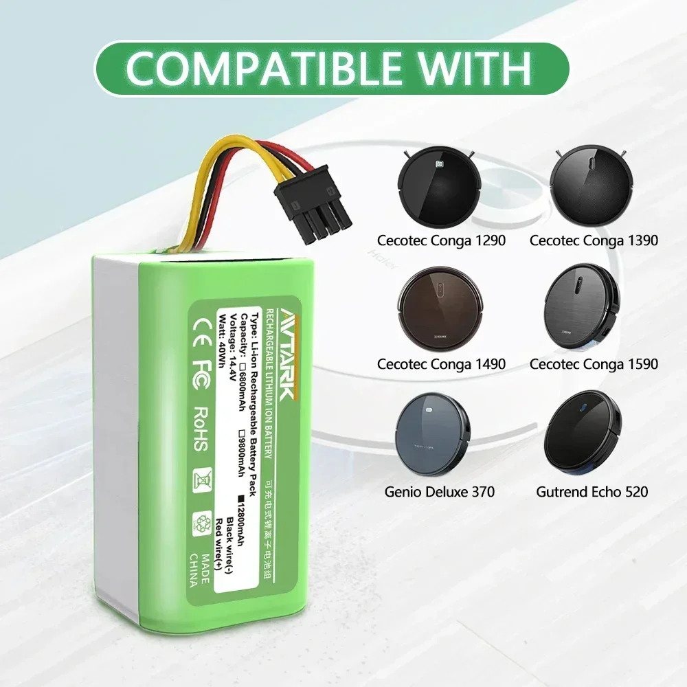 14.4v 6800mAh for Cecotec Conga 1590 1490 1390 1290 Replacement Robot Vacuum Cleaner Battery
14.4v 6800mAh for Cecotec Conga 1590 1490 1390 1290 Replacement Robot Vacuum Cleaner Battery