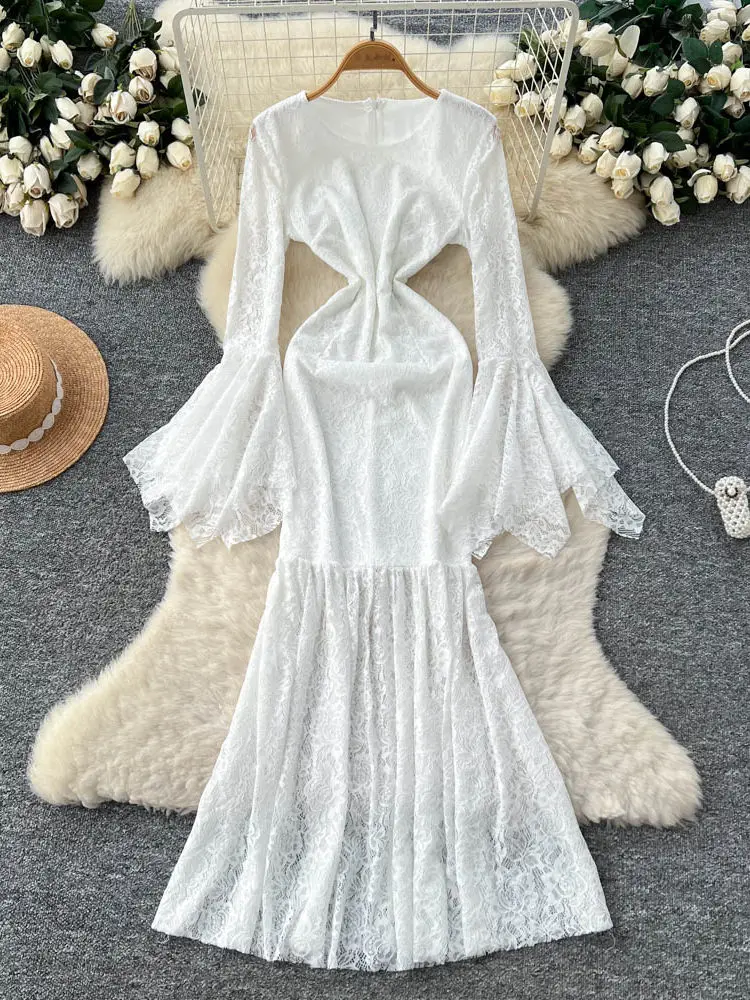 French Elegant Flared Sleeve Mermaid Dress Women High-End Lace Floral Design Wedding Banquet Gathering Party Chic Woman Dress
French Elegant Flared Sleeve Mermaid Dress Women High-End Lace Floral Design Wedding Banquet Gathering Party Chic Woman Dress