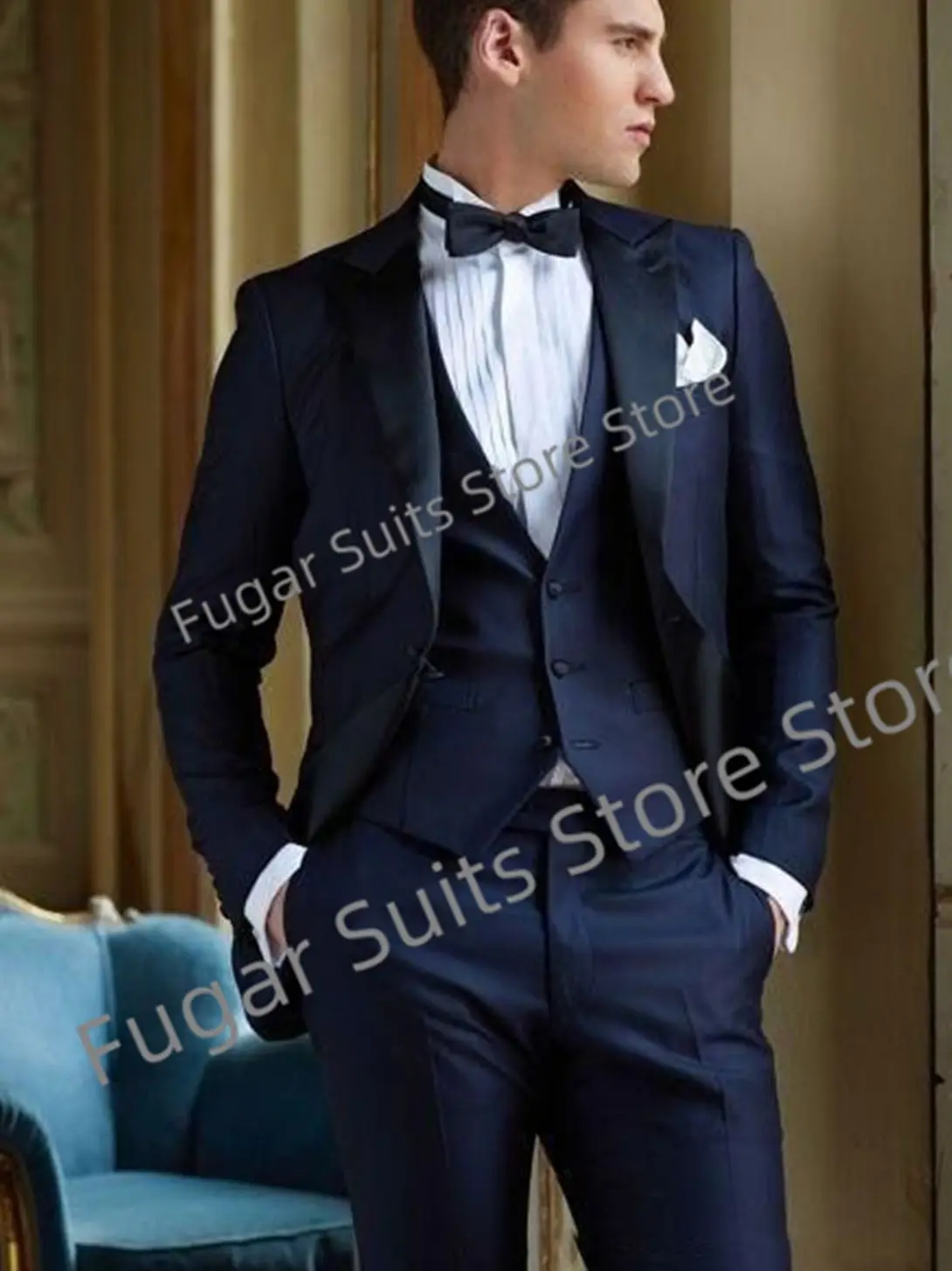 Fashion Navy Blue Wedding Men Suits Slim Fit Peak Lapel Groom Formal Tuxedos 3 Pieces Sets Business Male Blazer Costume Homme
Fashion Navy Blue Wedding Men Suits Slim Fit Peak Lapel Groom Formal Tuxedos 3 Pieces Sets Business Male Blazer Costume Homme