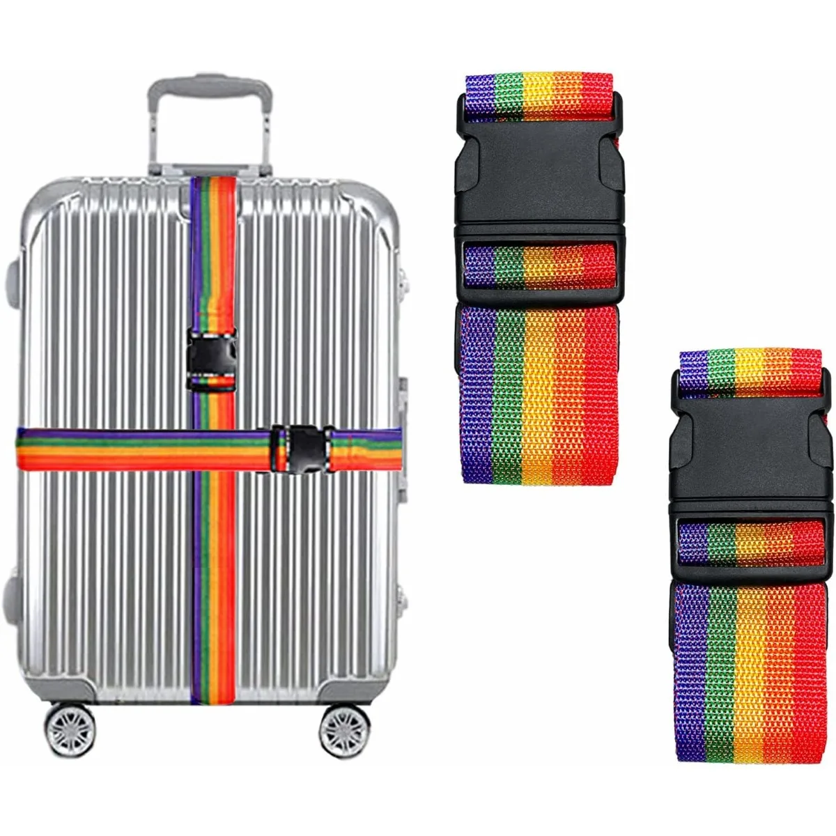2Pcs Colorful Rainbow Suitcase Straps Adjustable Length Luggage Belts Quick Release Buckle Design Eye-Catching Easy Recognition Strap Anti-Slip Wearproof Travel Gadgets for Travelers Airport Camping Vacation Outdoor Luggage Fixing Decor
2Pcs Colorful Rainbow Suitcase Straps Adjustable Length Luggage Belts Quick Release Buckle Design Eye-Catching Easy Recognition Strap Anti-Slip Wearproof Travel Gadgets for Travelers Airport Camping Vacation Outdoor Luggage Fixing Decor